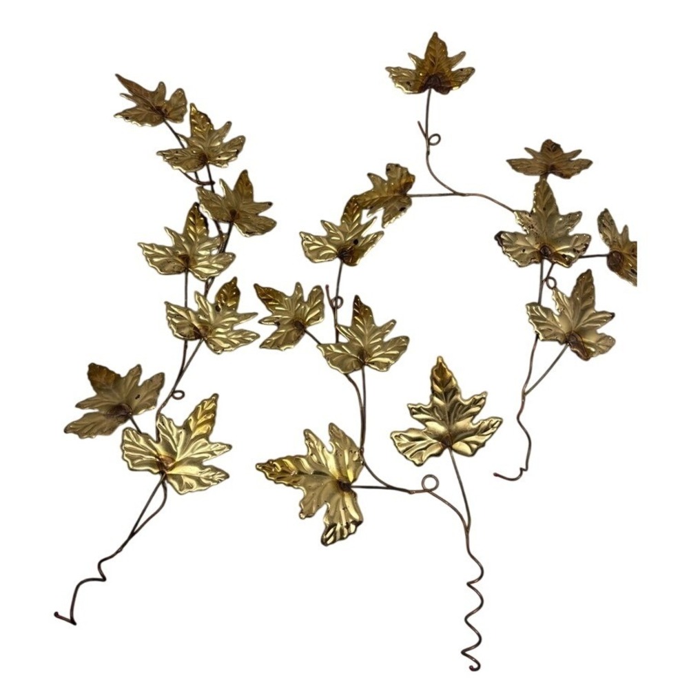 Vintage Gold Metal Leaf Wall Art Set 3 Mid Century Modern Botanical Decor‎